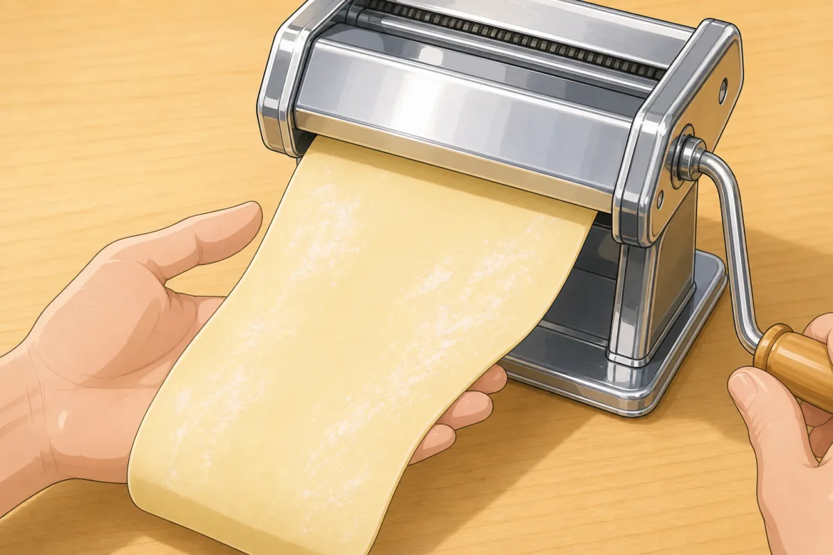 Then step down to the third-thickest setting, dusting with starch.