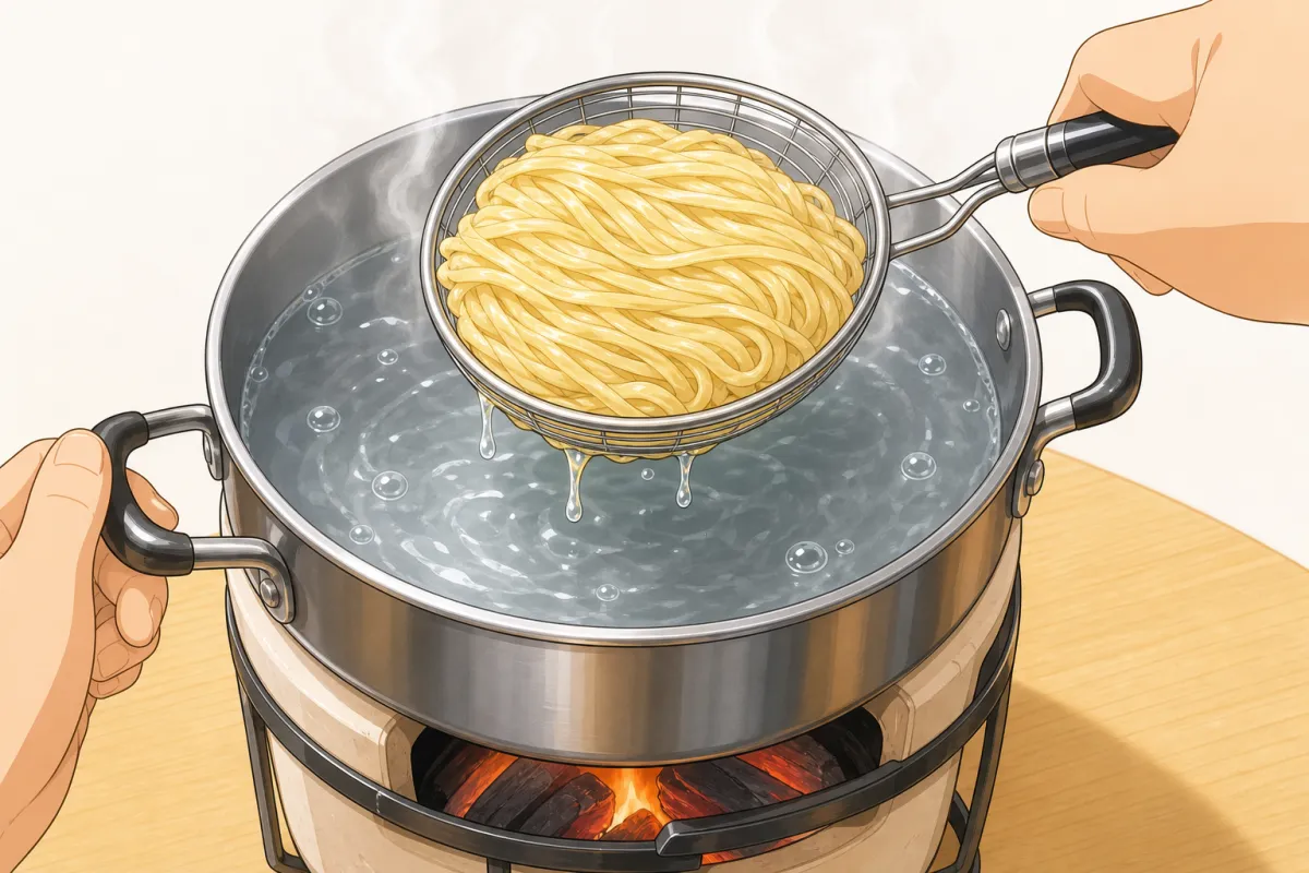 Boil 1½–2 minutes, then lift out and shake off the water well.