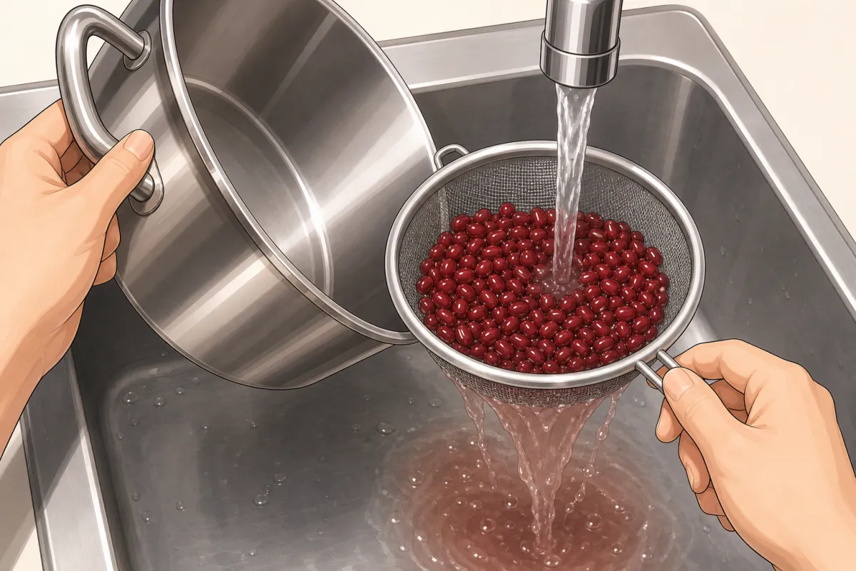 Boil 2–3 minutes, then tip into the sieve and rinse.