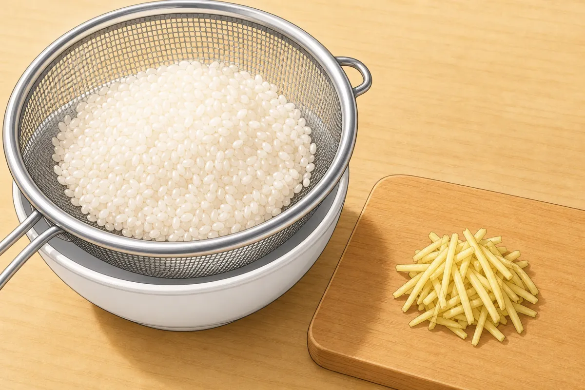 Wash the rice, cut the ginger