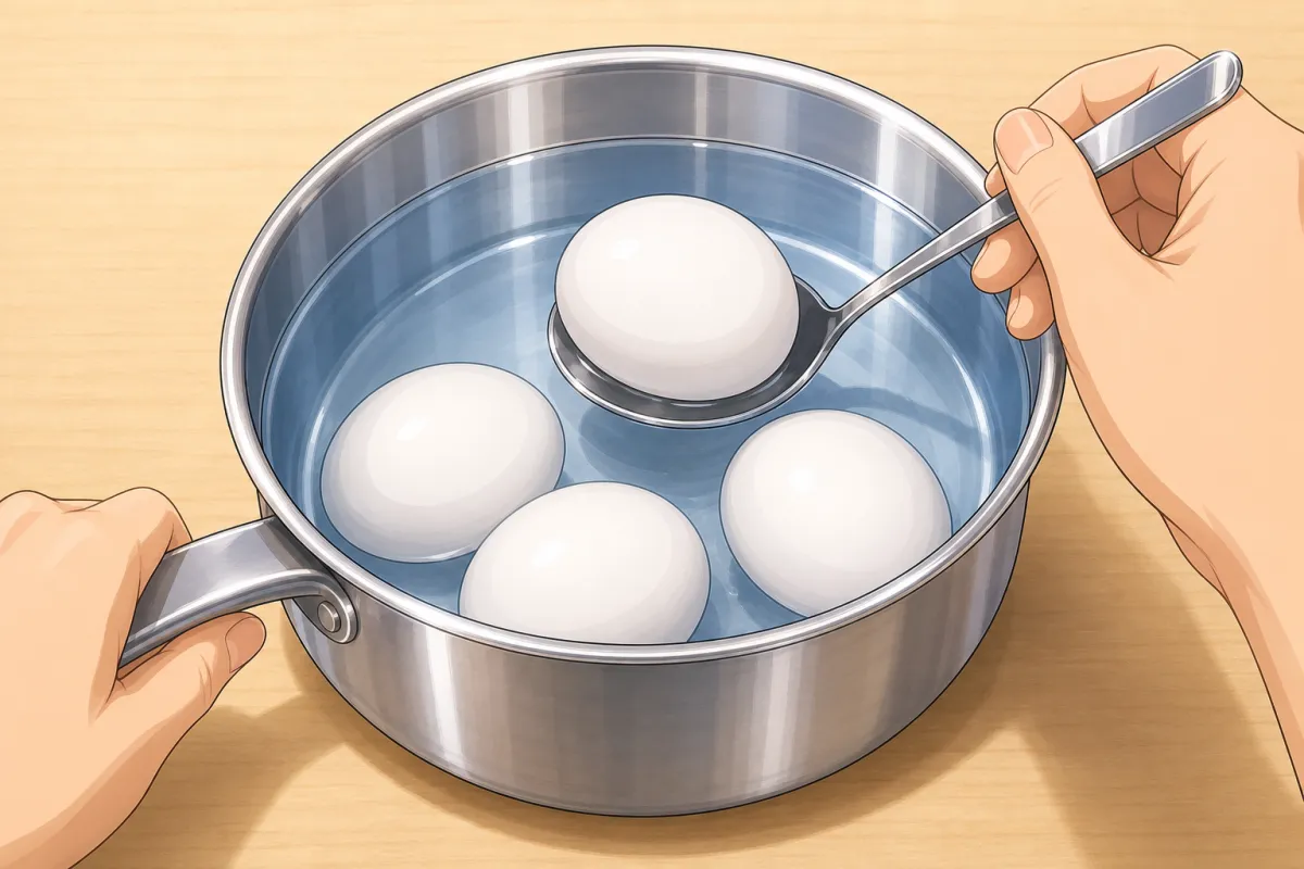 Put the eggs into the water.