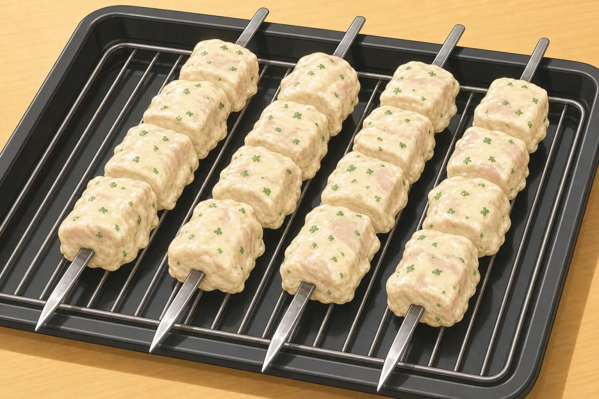 Heat the oven, thread the skewers