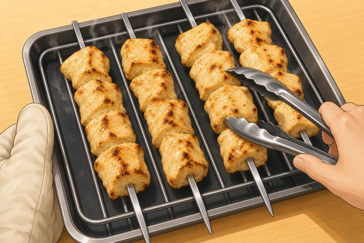 Turn the skewers after 15 minutes, then broil the last 2 for a little char.