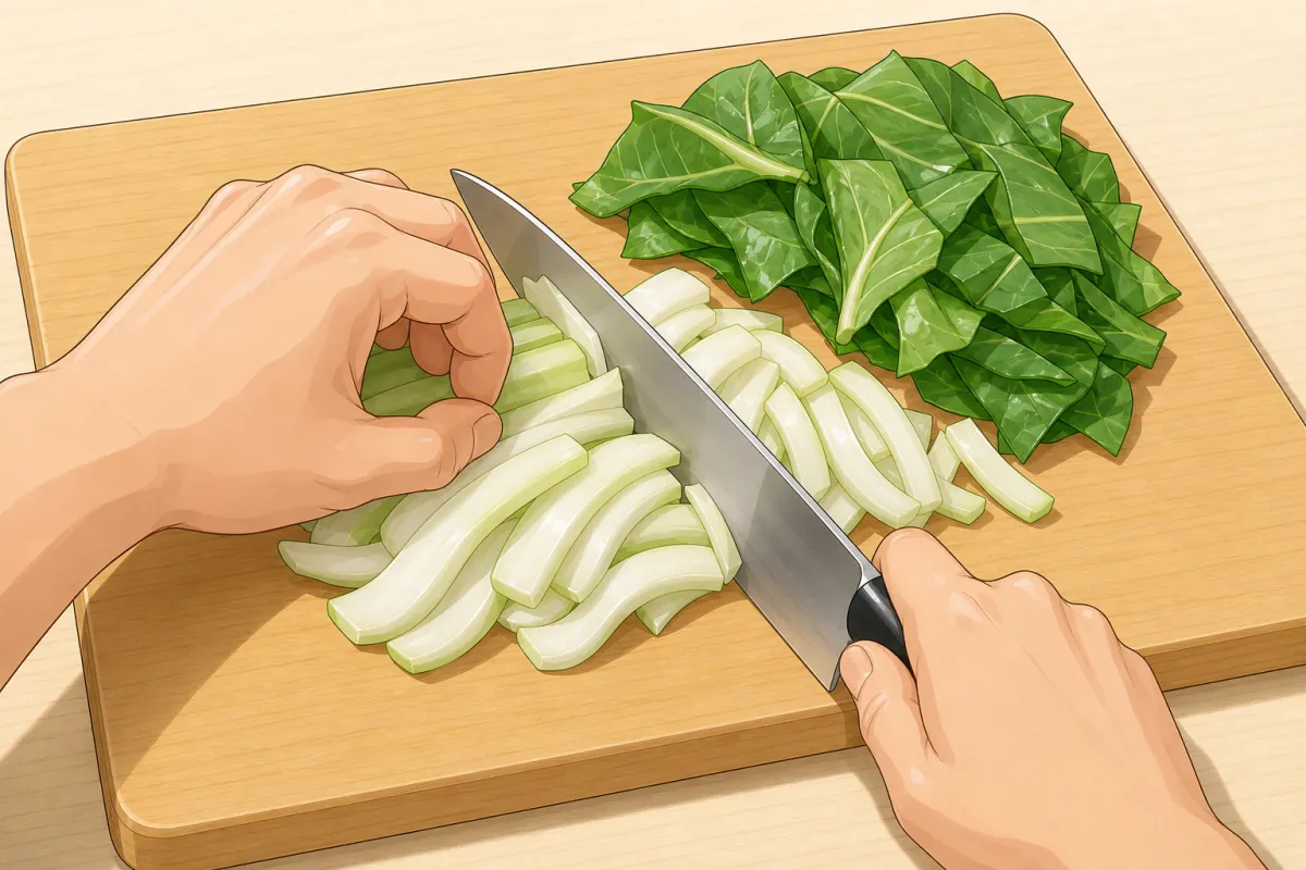 Slice the stems thinly; keep the leaves separate.