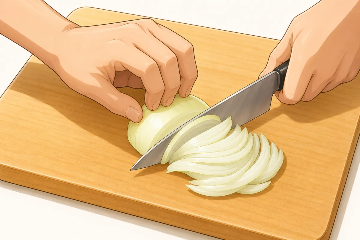 Slice the onion lengthwise into thin petals.