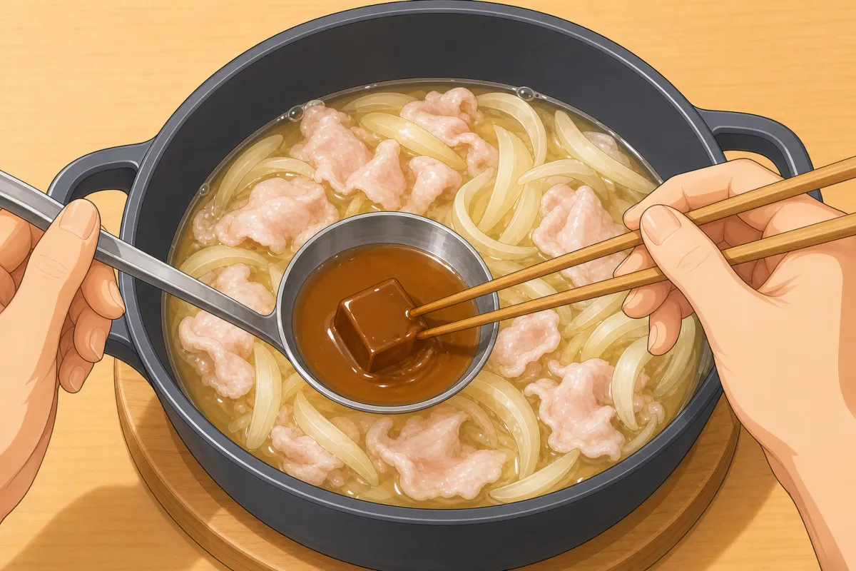 Heat off. One cube at a time: dissolve it in a ladle of stock, then release it.