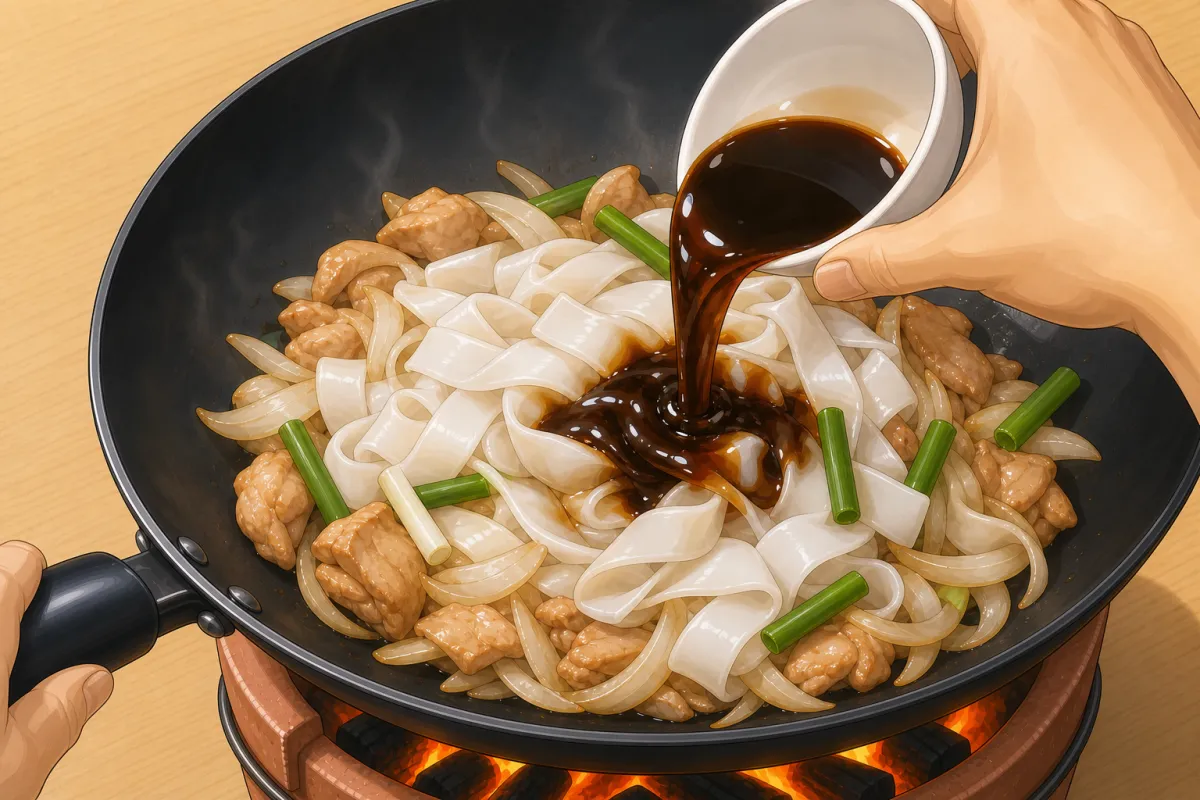Green onion, noodles and sauce — toss until the sauce coats every noodle.