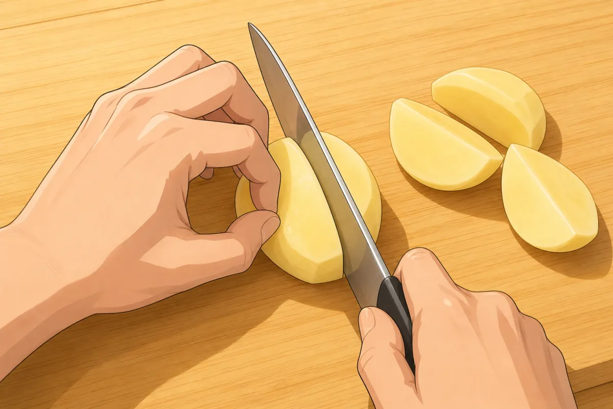 Peel the potatoes and cut them into chunks.