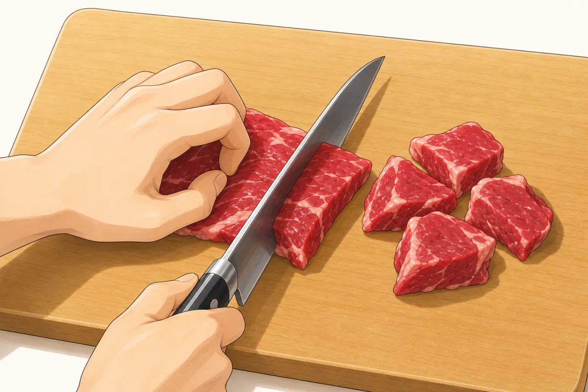 Cut the beef into bite-size pieces.