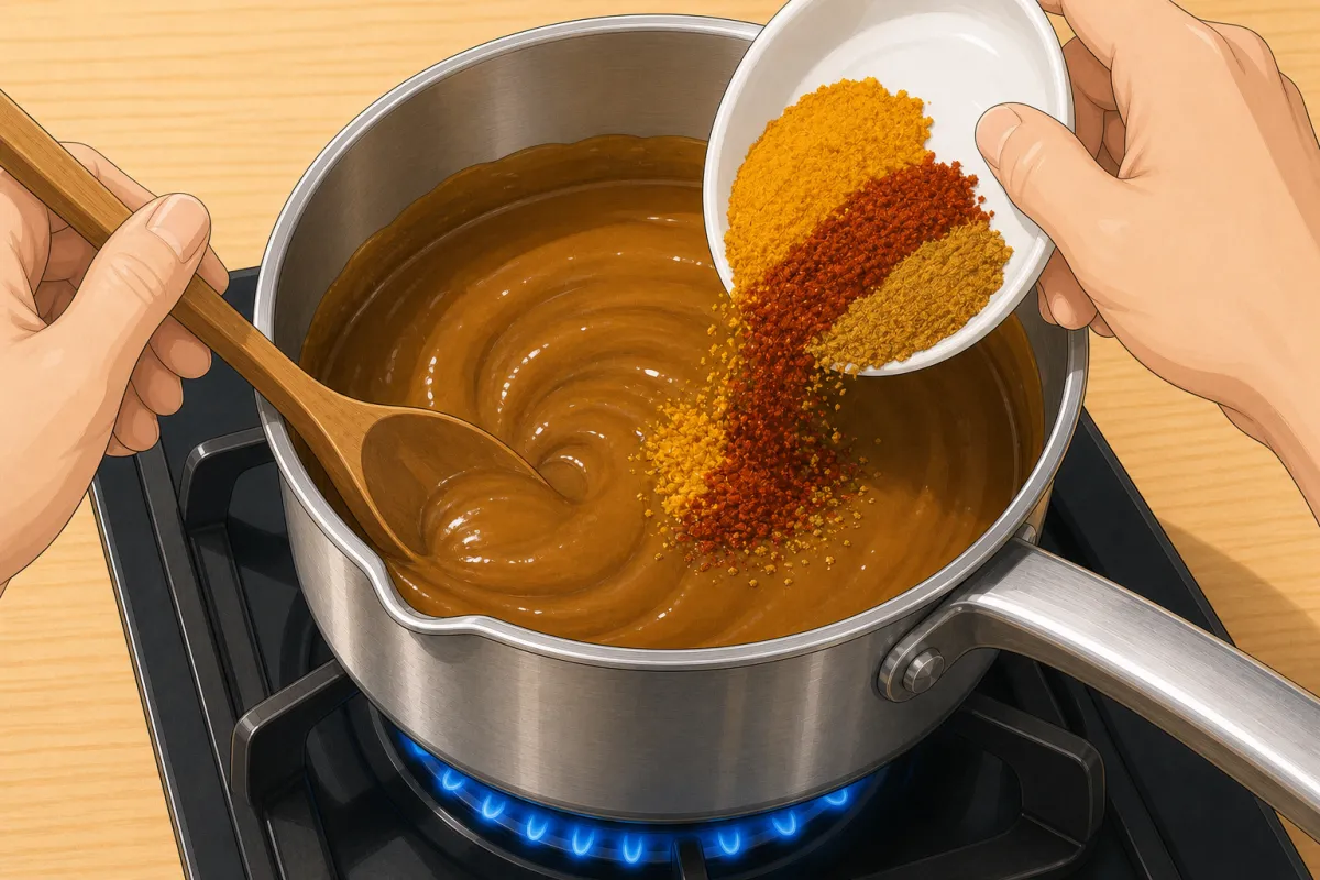 Tip in all the spices and keep stirring about 30 seconds, until fragrant.