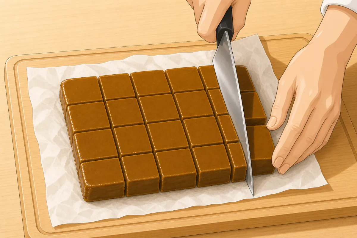 Cut into 2.5 cm squares; keep them airtight in the fridge, or freeze.
