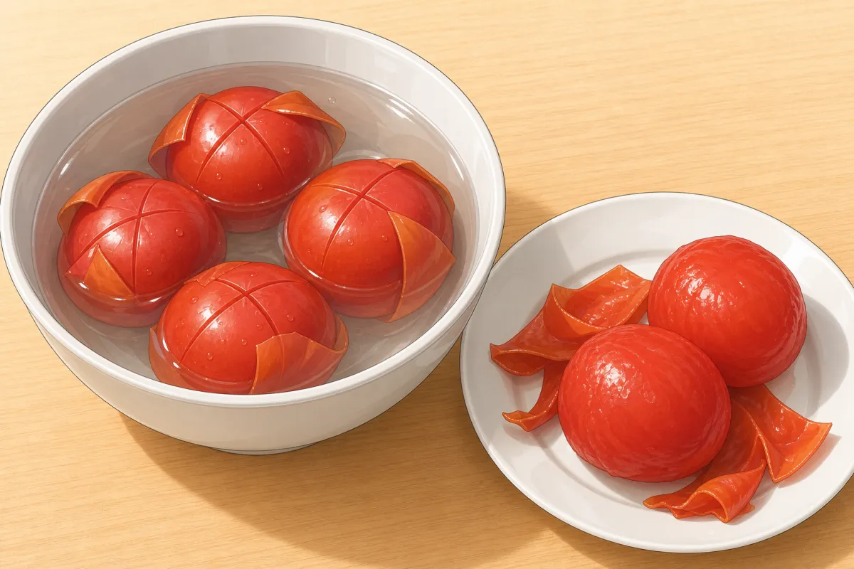 Blanch and peel the tomatoes