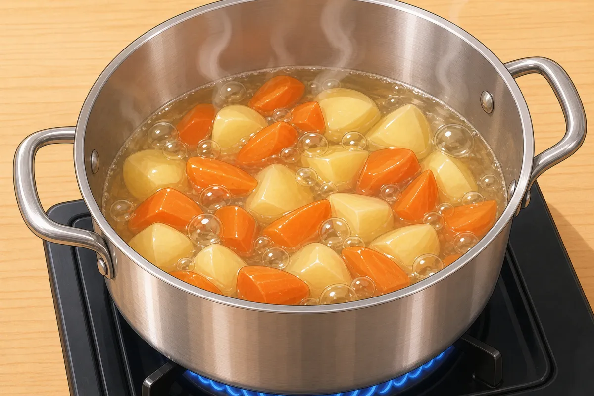 Boil the carrots and potatoes