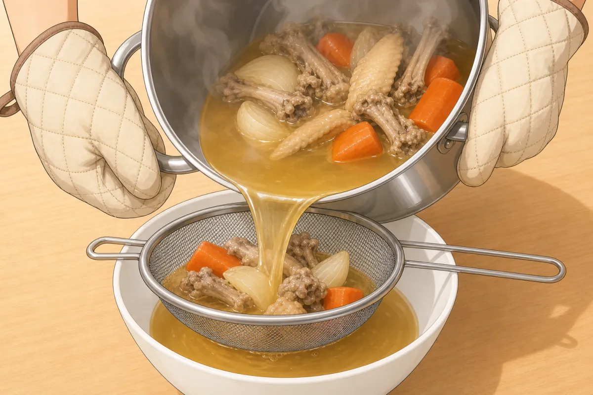 Pour through a fine sieve, keeping only the liquid.