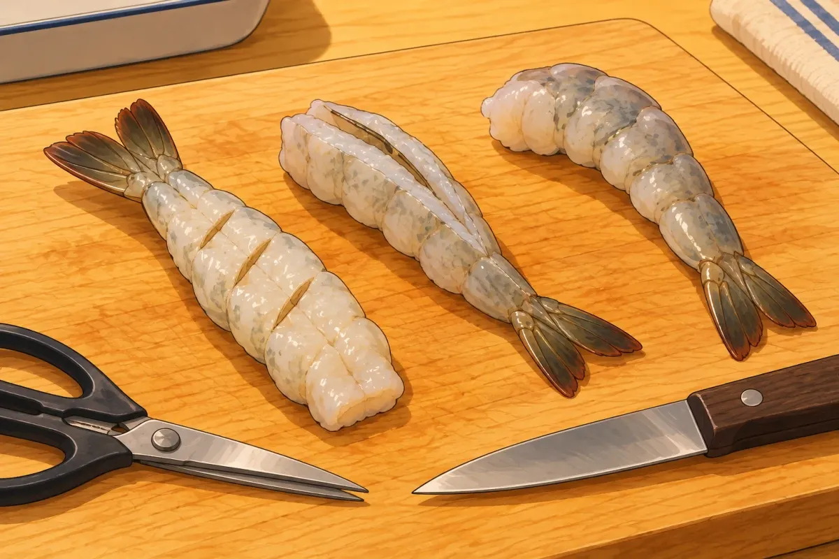 Prepare and straighten the shrimp