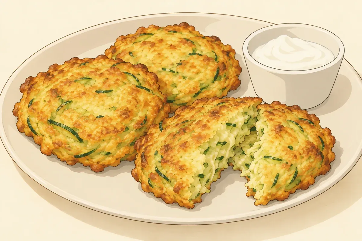 Kabak mücver (courgette fritters), dill & cheese