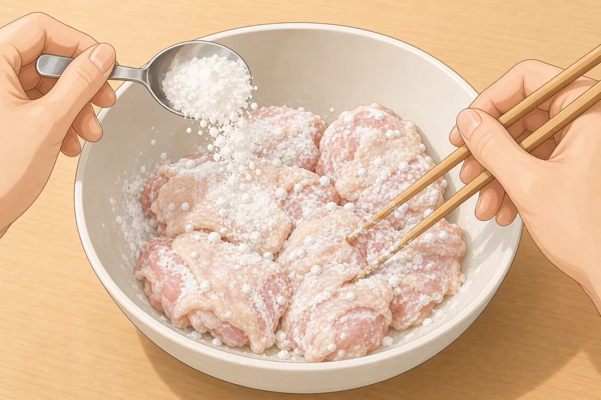 Mix in 1 tbsp flour and 1 tbsp tapioca starch until every piece is tacky.