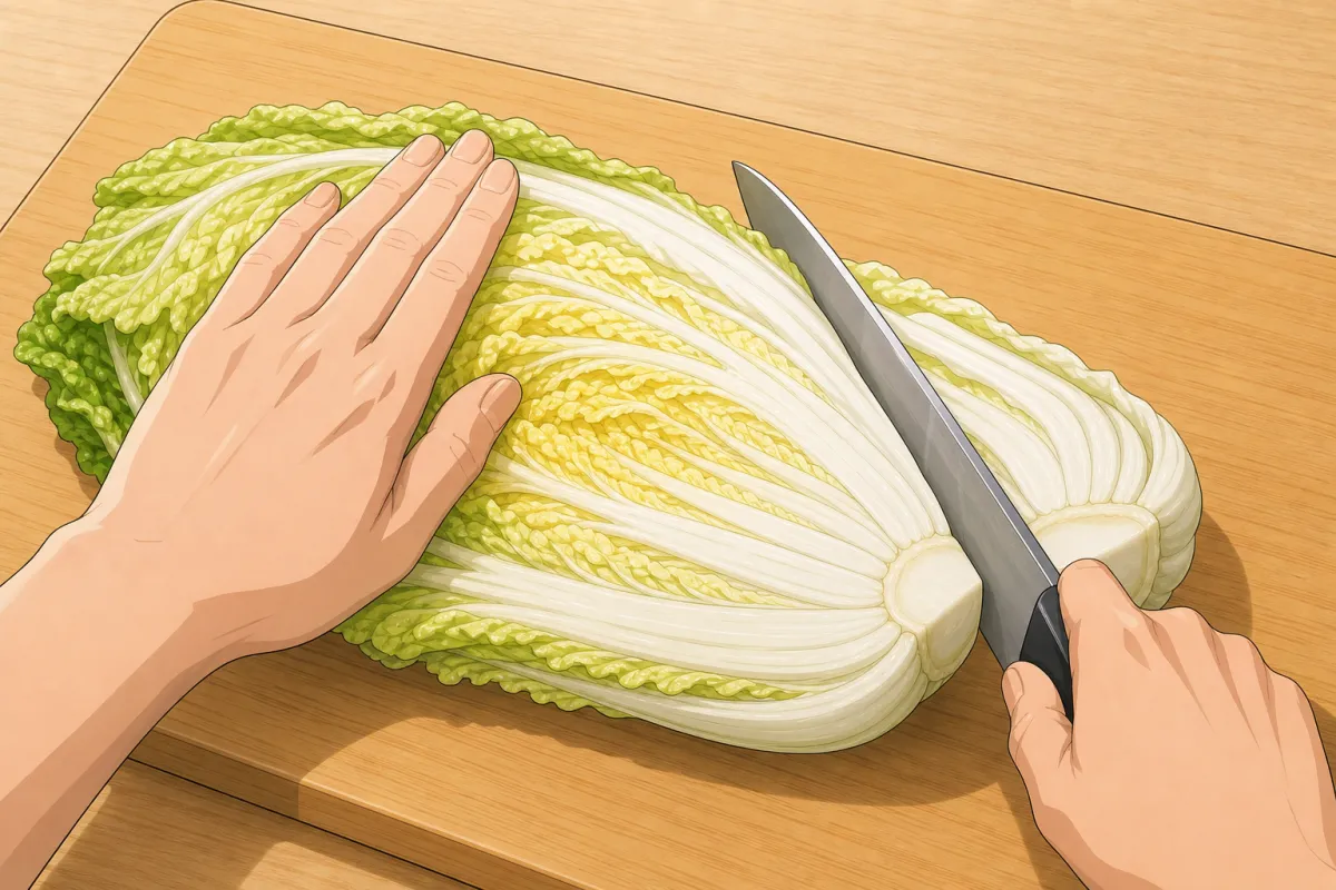 Cut the cabbage in half lengthwise.