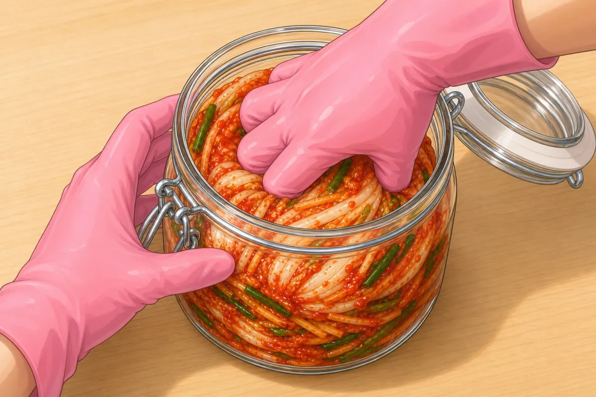 Pack tightly into an airtight jar, then 5–7 days in the fridge.