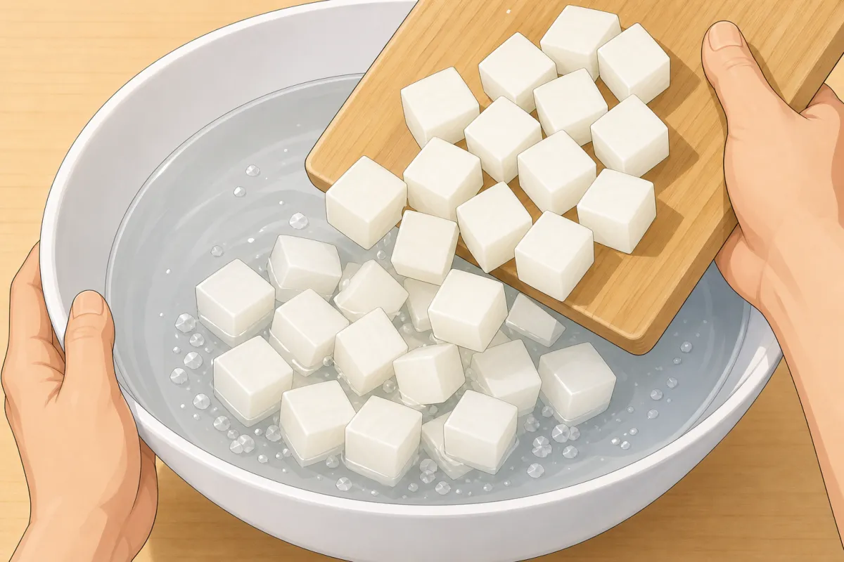 Soak the cubes in the brine for about 5 hours.
