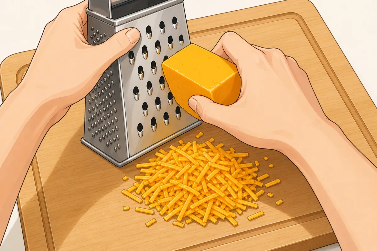 Coarsely grate the orange cheddar.