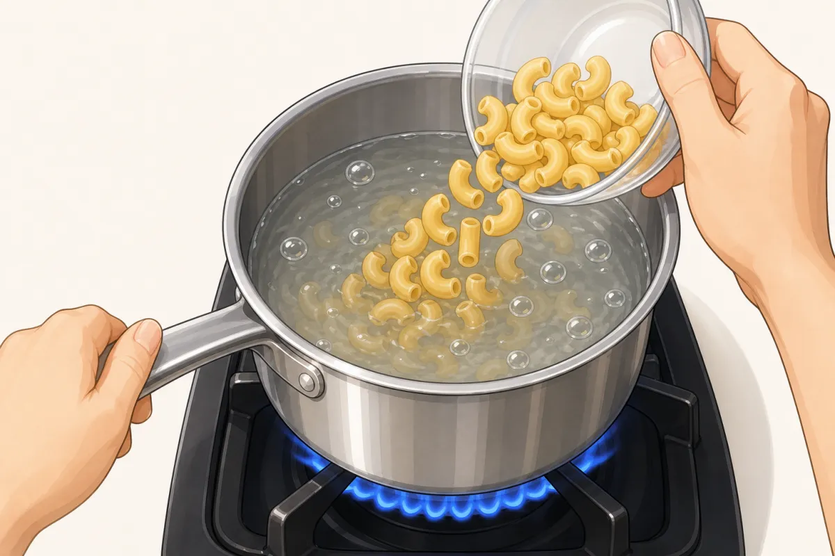 Salt the boiling water and cook the elbows until just shy of done.