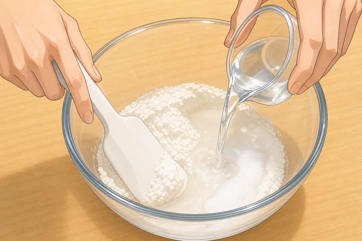 Add the water a little at a time and press out the lumps.