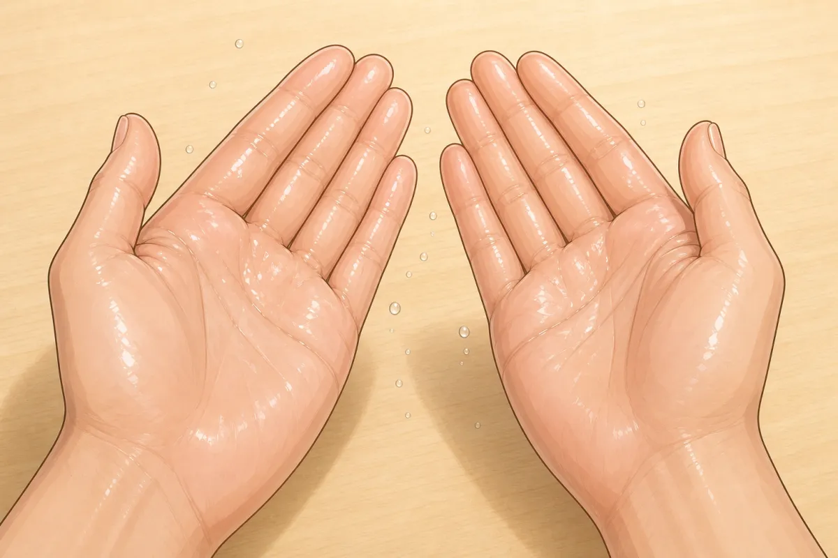 Rub the water over both palms — damp, not dripping.