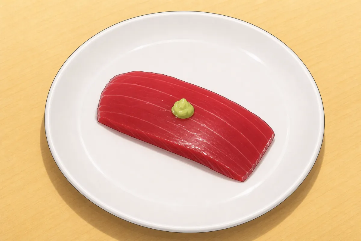 Left hand: the fish, then wasabi