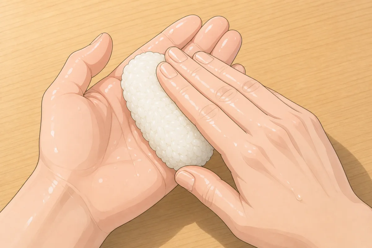 Wet your hands and shape 50 g of rice into a little barrel.