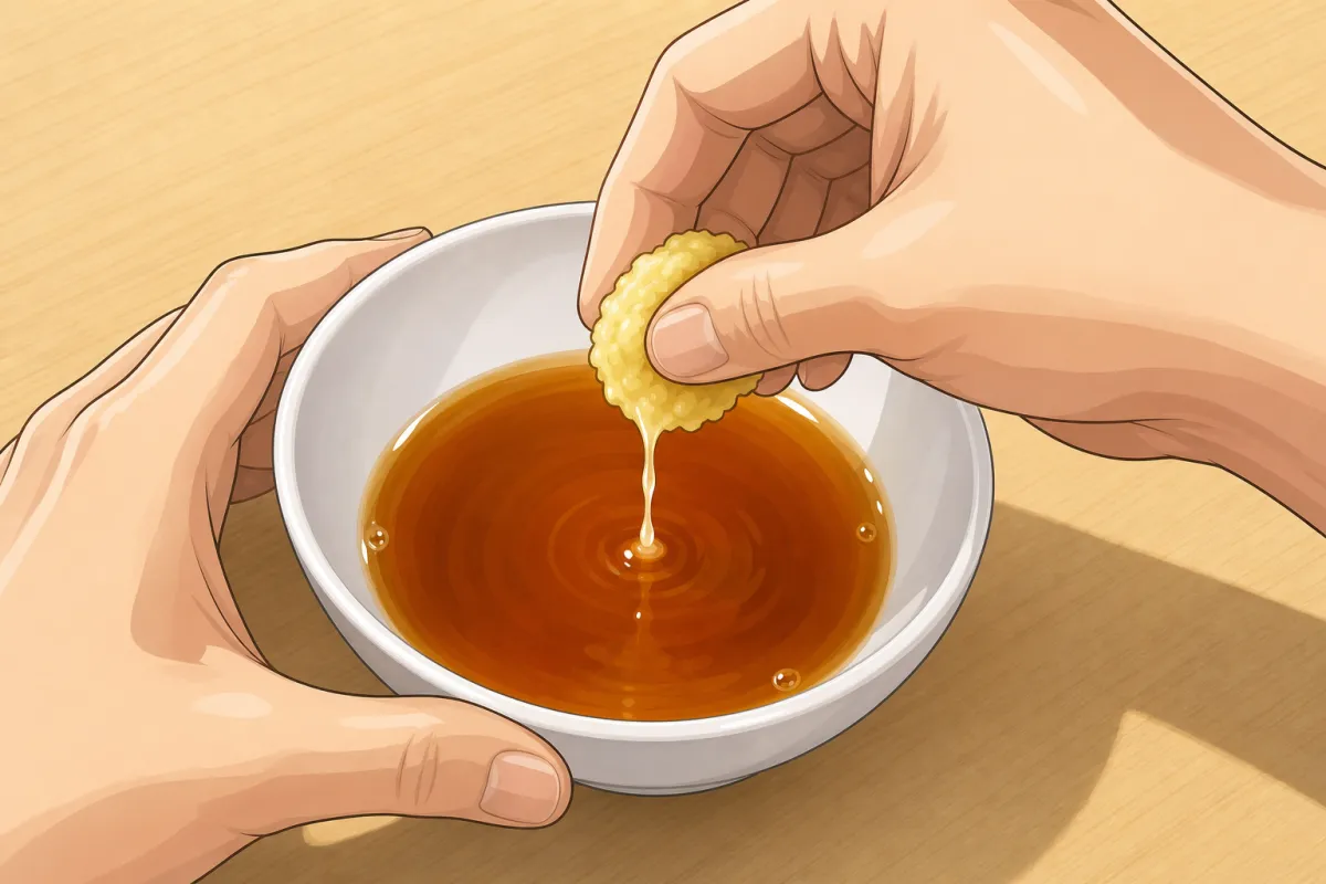 Squeeze out 1 tbsp juice — half into the sauce, half for the pork.