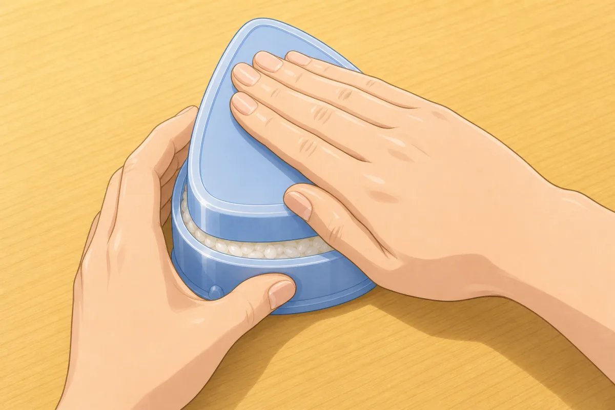 Press evenly and stop at slight resistance; keep the rice airy.