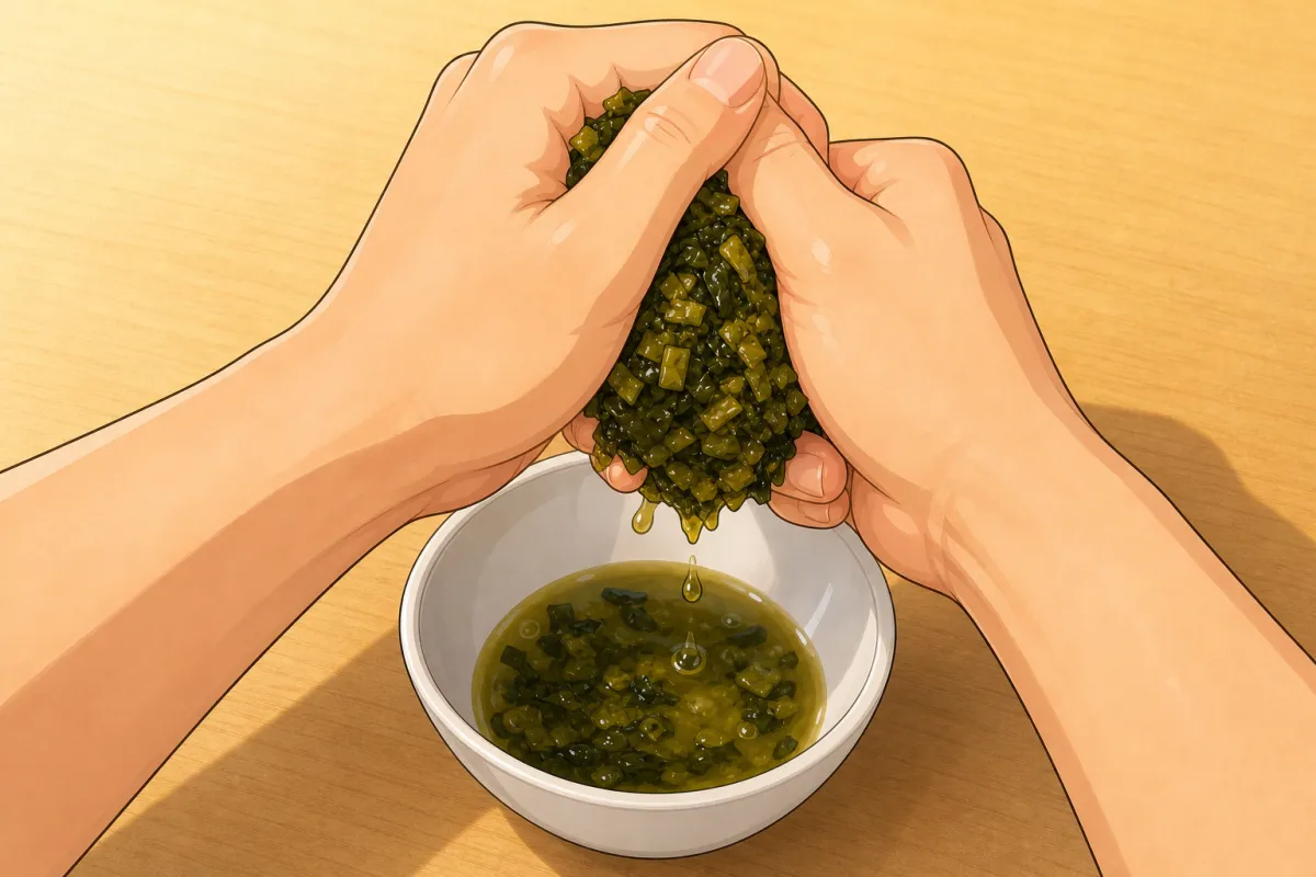 Squeeze the chopped takana as dry as you can.
