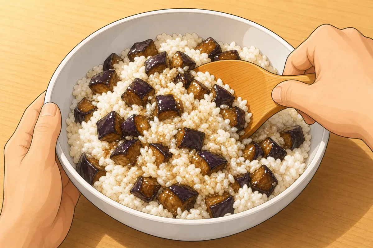 Nigihaya-style: mix it through the warm rice instead of hiding it inside.