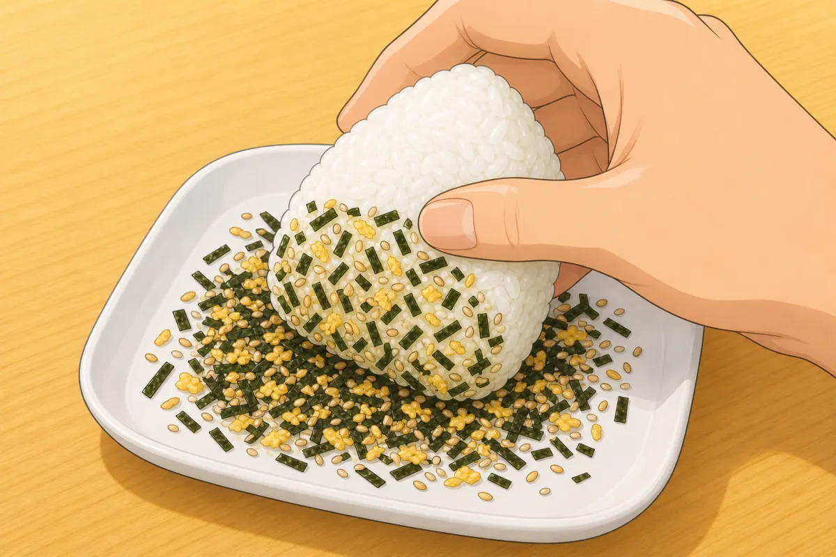Or coat the faces in furikake with damp fingers.
