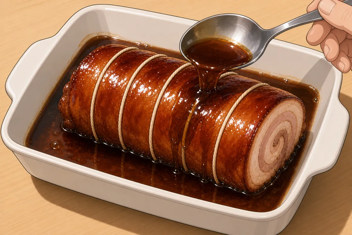 After 30 minutes, baste it with the juices, then 30 more.
