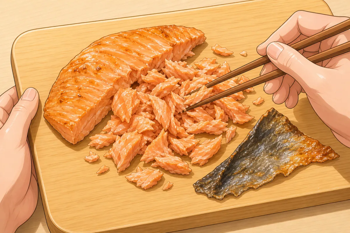 Peel off the skin, then flake the flesh into big, juicy flakes.
