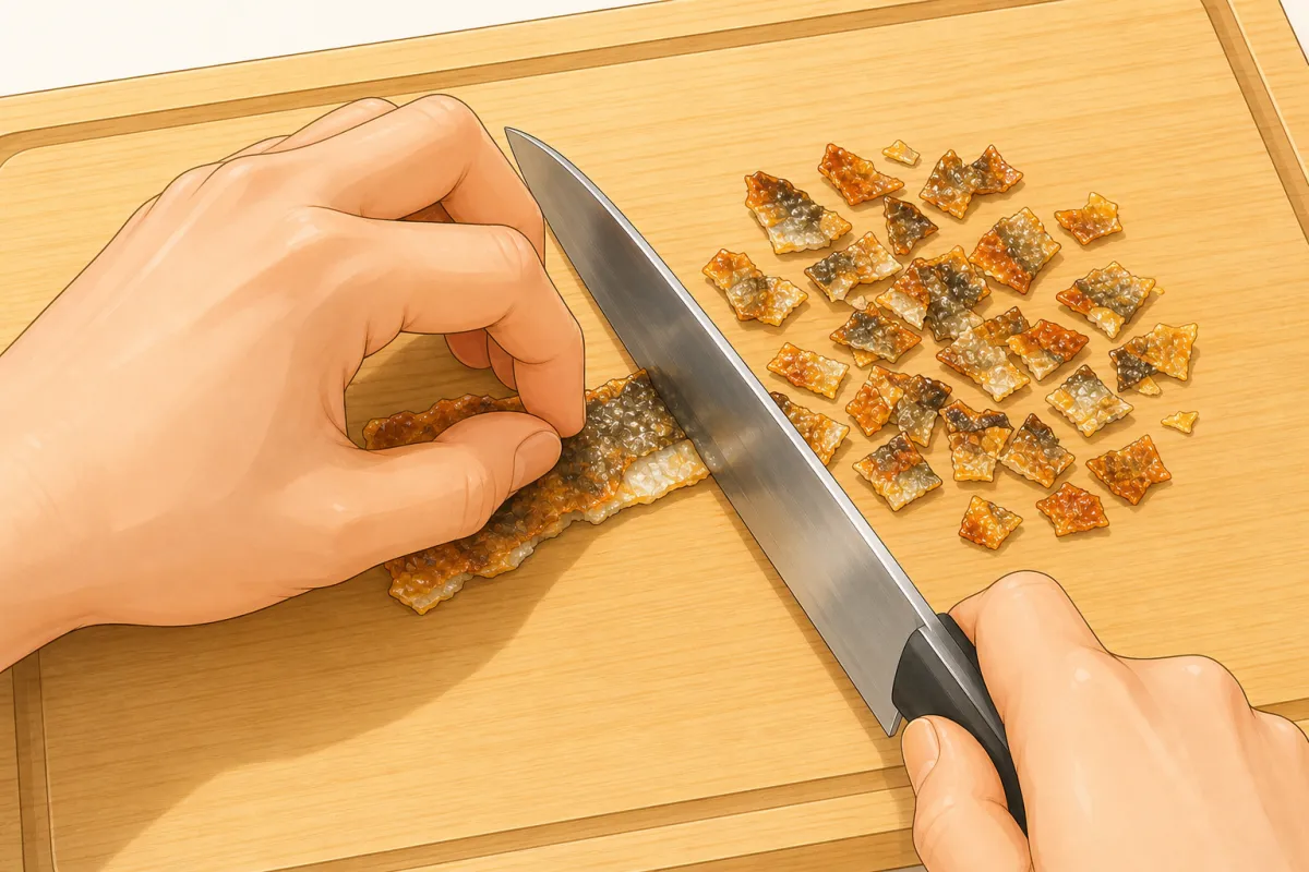 Chop the crisp skin into small bits.