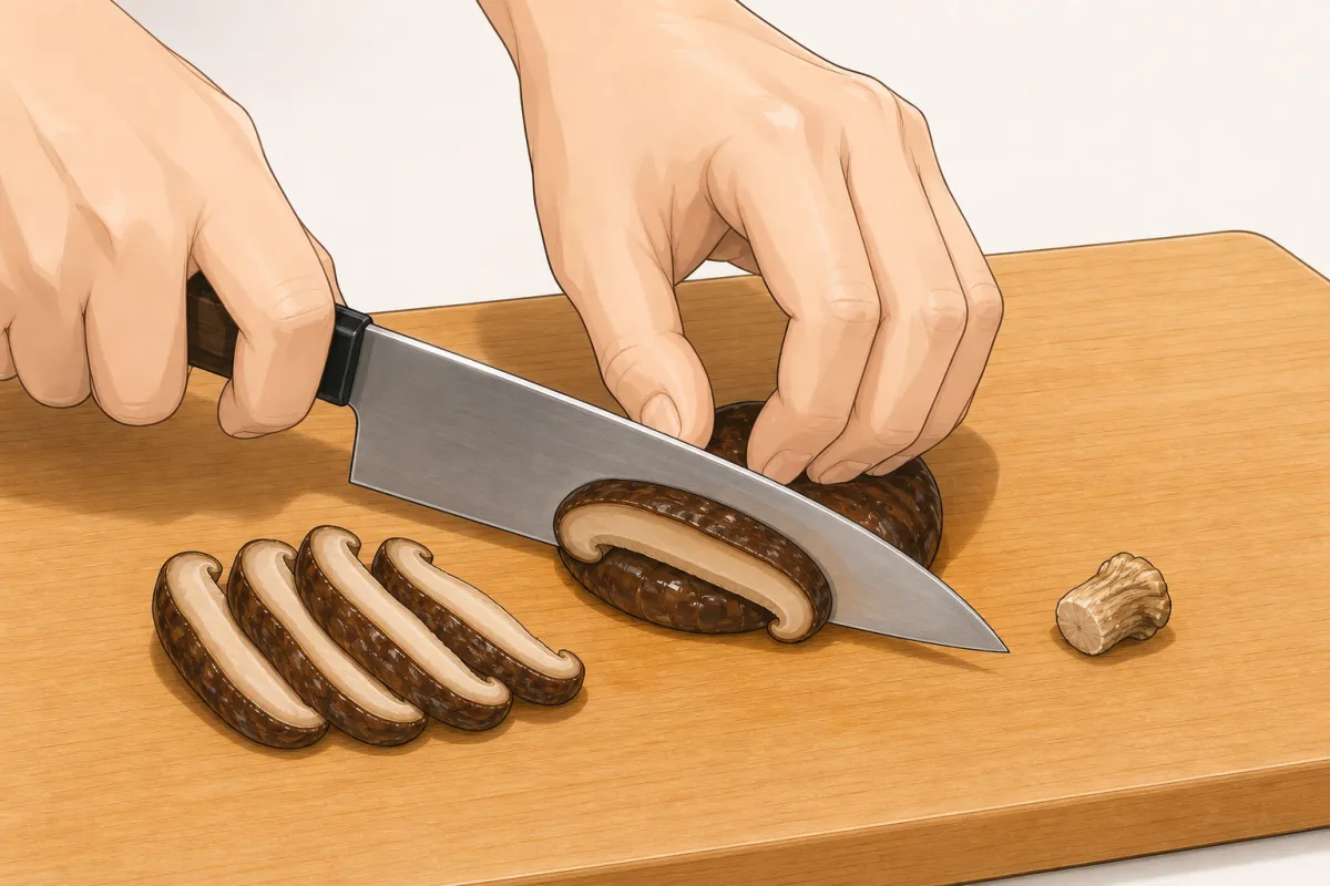 Cut off the tough stems, then slice the caps.
