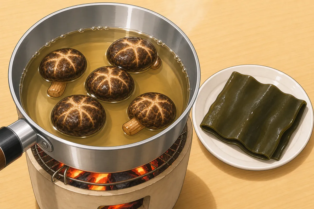 Heat gently, kombu out before it boils