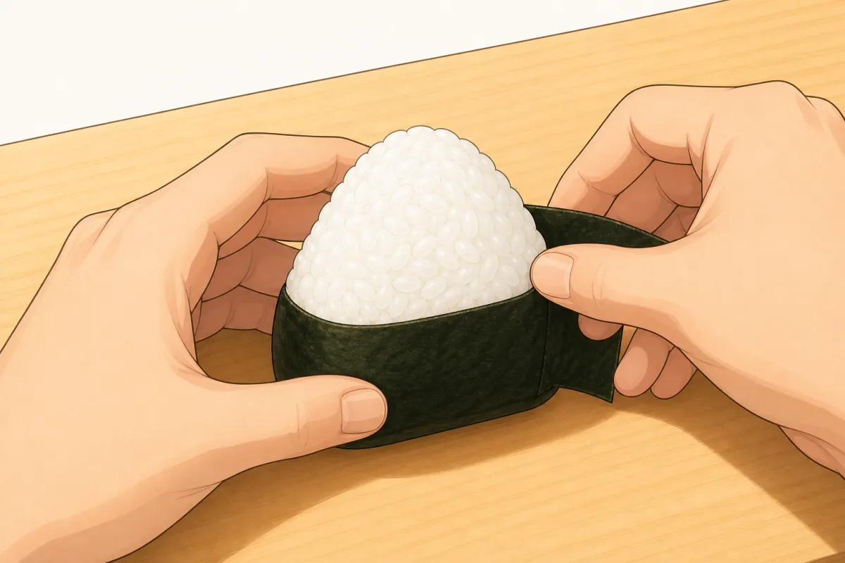 Wrap a nori strip around the bottom.