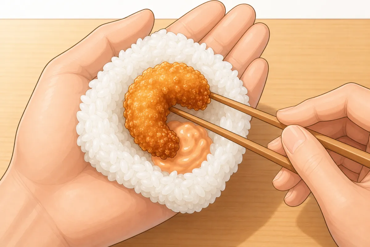 One paddle of rice, shrimp and mayo in the well; close fully.