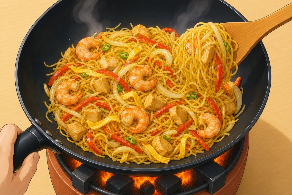 Noodles, sauce, everything back