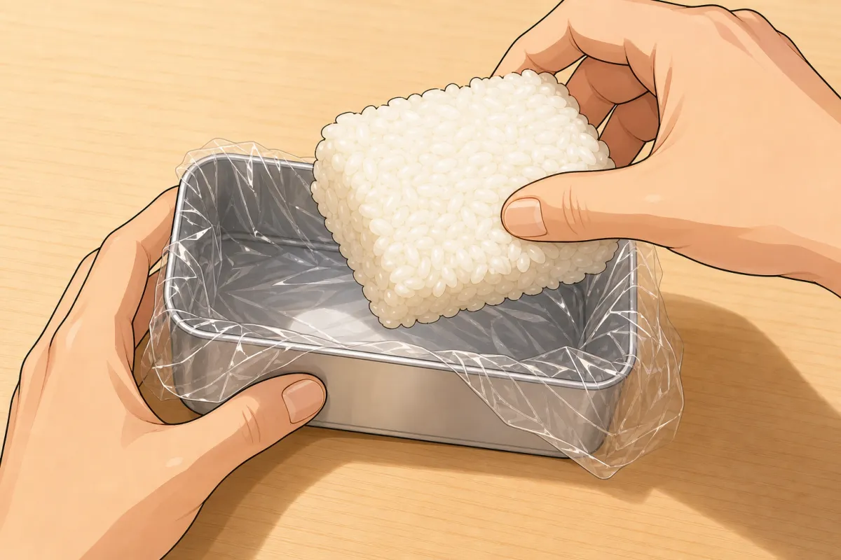 No mold: pack the rice into the clean can lined with plastic wrap, then lift it out by the wrap.