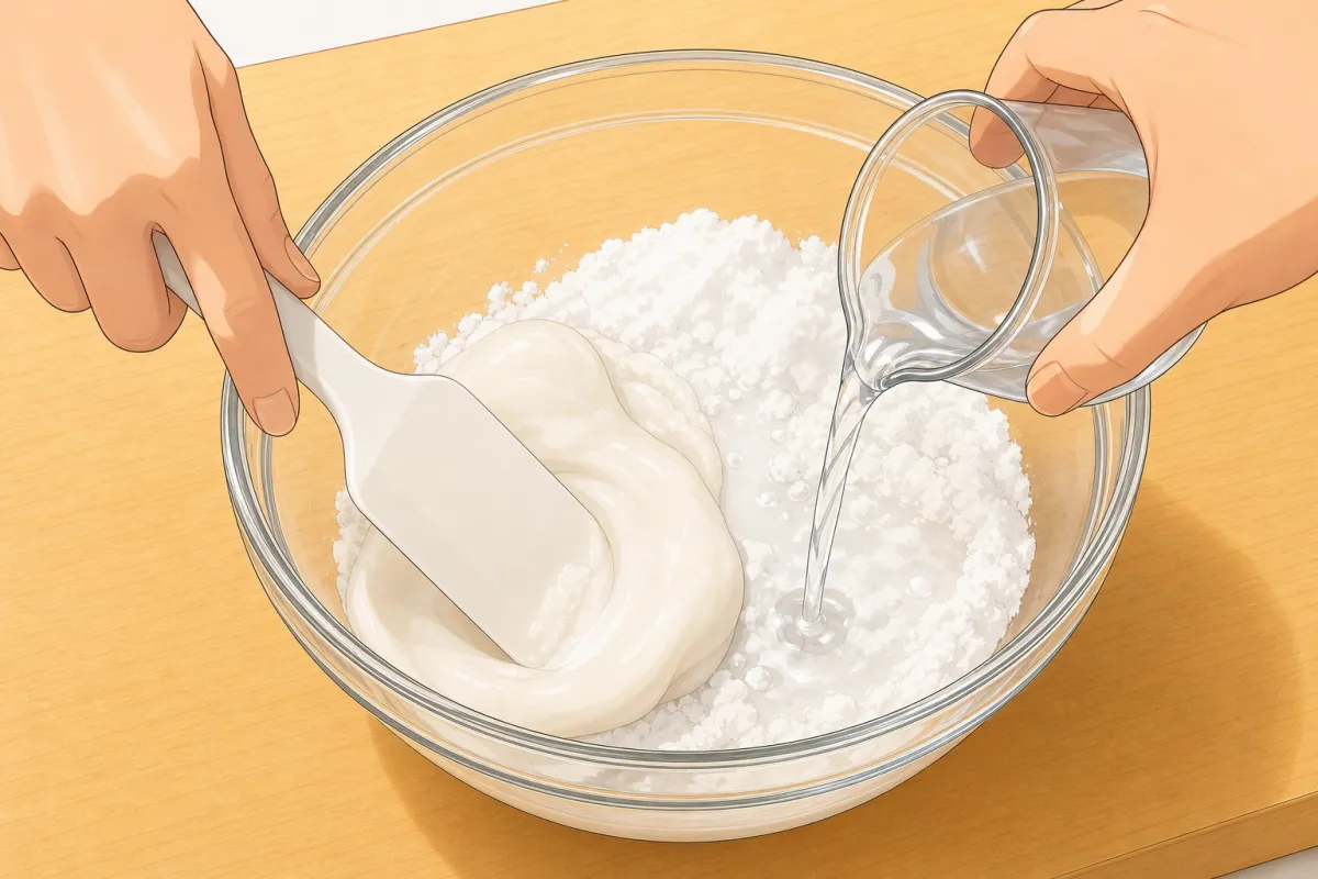 Add the water a little at a time and press out the lumps.