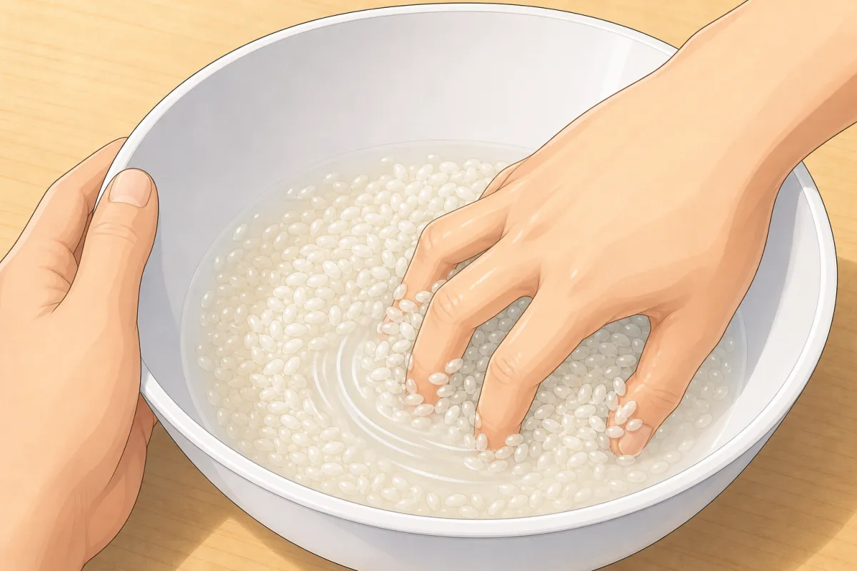 Swirl the grains with your fingertips in almost no water.