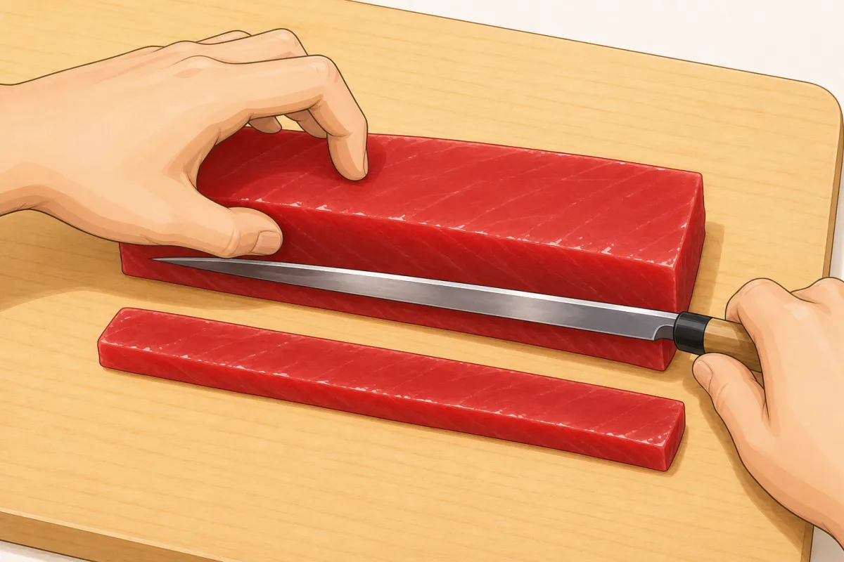 Cut the tuna into 5 mm cubes.