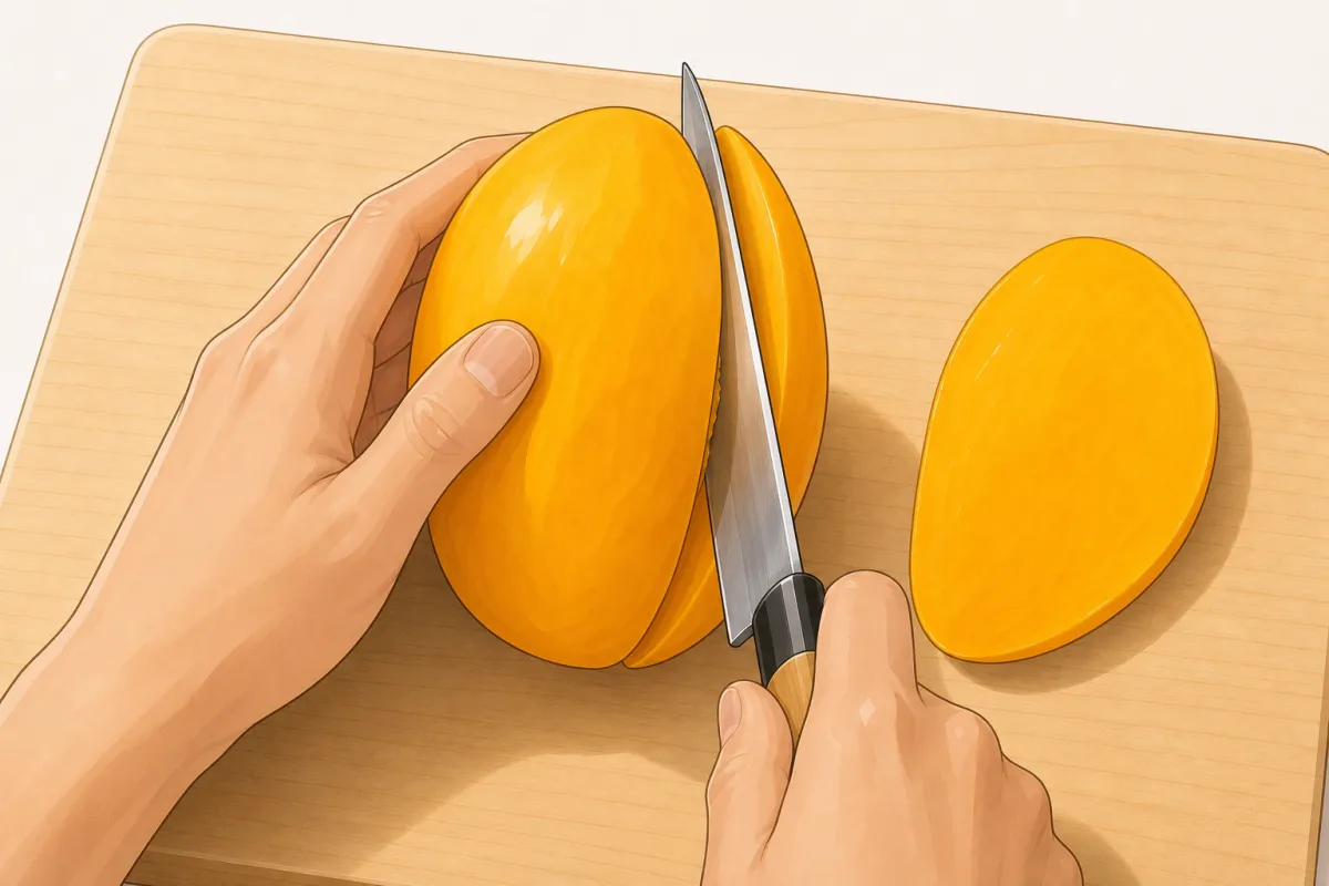 Cut the mango into long 1 cm sticks.
